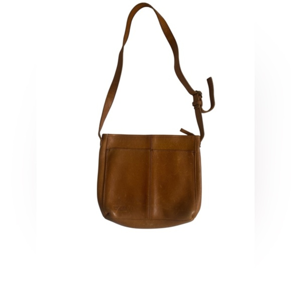Duluth Trading Lifetime Leather Medium Sling Purse Crossbody Bag Brown cognacs